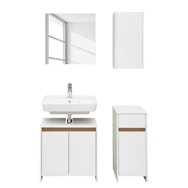 Badset Quickset 100 4-teilig Matt Weiß / Eiche Riviera Dekor