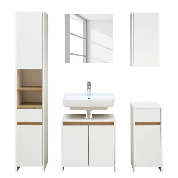 Badset Quickset 100 5-teilig Hochschrank Matt Weiß / Eiche Riviera Dekor