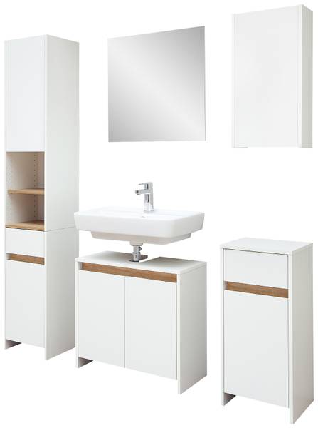 Badset Quickset 100 5-teilig Hochschrank Matt Weiß / Eiche Riviera Dekor