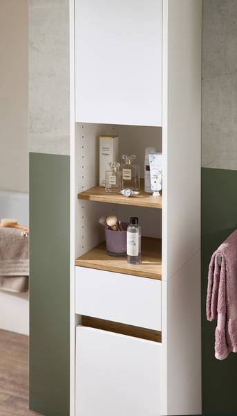 Badset Quickset 100 5-teilig Hochschrank Matt Weiß / Eiche Riviera Dekor