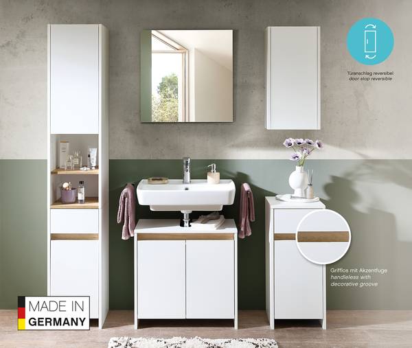 Badset Quickset 100 5-teilig Hochschrank Matt Weiß / Eiche Riviera Dekor