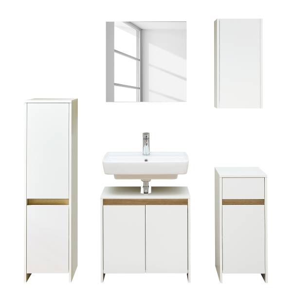 Badset Quickset 100 5-teilig Midischrank Matt Weiß / Eiche Riviera Dekor