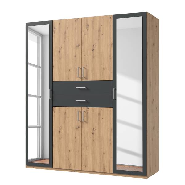 Armoire à portes battantes Diver Imitation chêne Artisan / Gris - Largeur : 180 cm - Argenté
