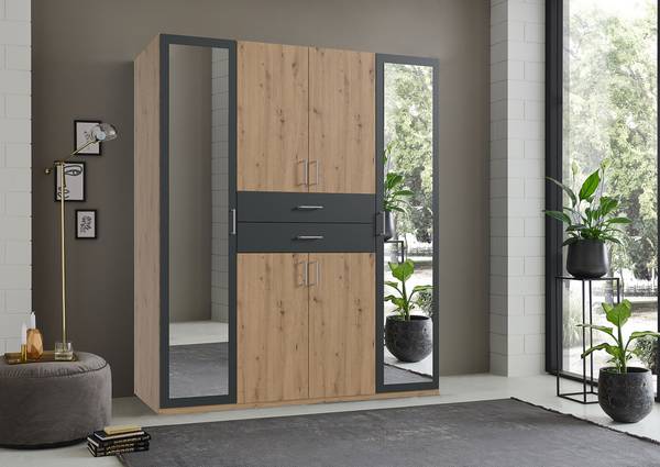 Armoire à portes battantes Diver Imitation chêne Artisan / Gris - Largeur : 180 cm - Argenté