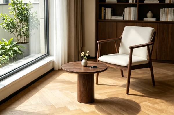 Furnierter Couchtisch ITOKO rund Walnuss - Durchmesser: 50 cm