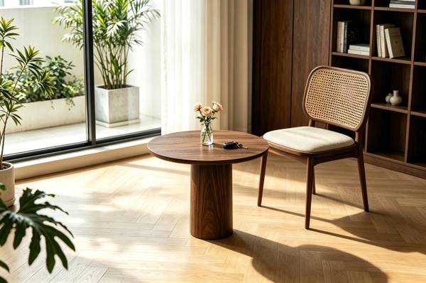 Furnierter Couchtisch ITOKO rund Walnuss - Durchmesser: 50 cm