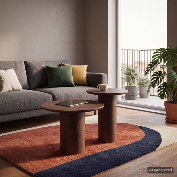 Furnierter Couchtisch ITOKO rund Walnuss - Durchmesser: 50 cm