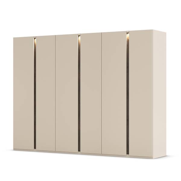 Drehtürenschrank Luana Kaschmir / Eiche Havanna Dekor - Breite: 301 cm - Premium - Mit Beleuchtung