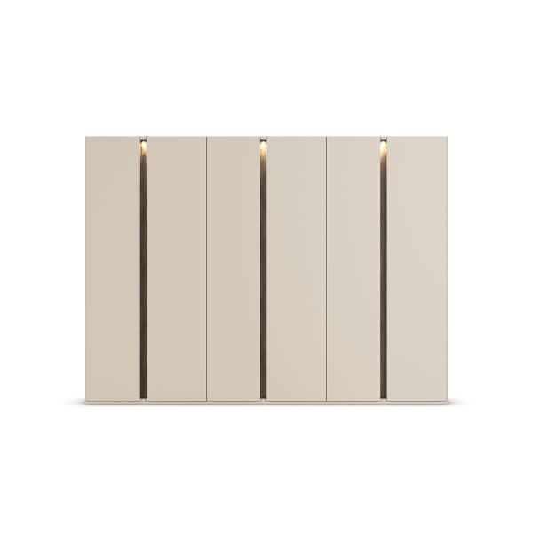 Drehtürenschrank Luana Kaschmir / Eiche Havanna Dekor - Breite: 301 cm - Premium - Mit Beleuchtung