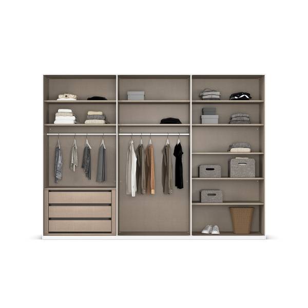 Drehtürenschrank Luana Kaschmir / Eiche Havanna Dekor - Breite: 301 cm - Premium - Mit Beleuchtung
