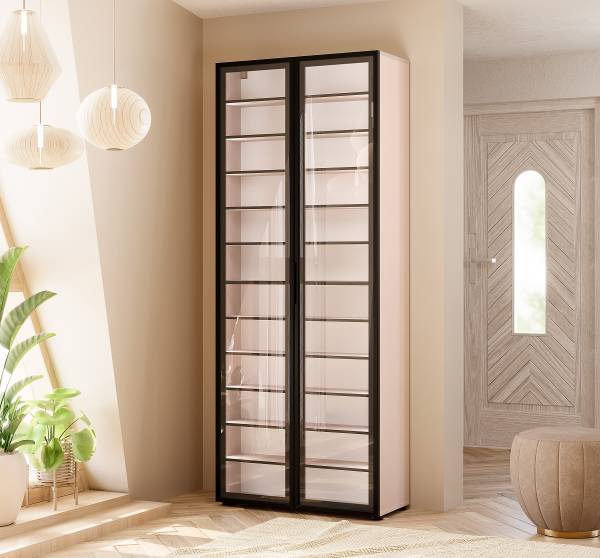 Schuhschrank Goyya Glas - Schwarz / Hochglanz Kaschmir