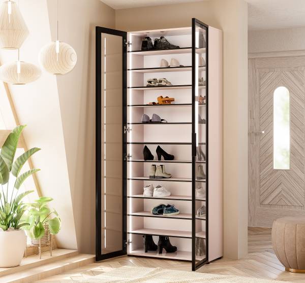 Schuhschrank Goyya Glas - Schwarz / Hochglanz Kaschmir