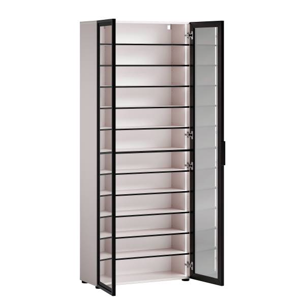 Schuhschrank Goyya Glas - Schwarz / Hochglanz Kaschmir