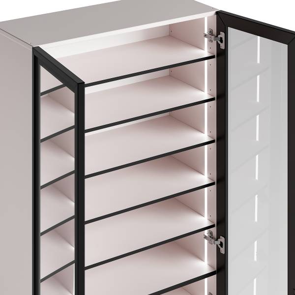 Schuhschrank Goyya Glas - Schwarz / Hochglanz Kaschmir