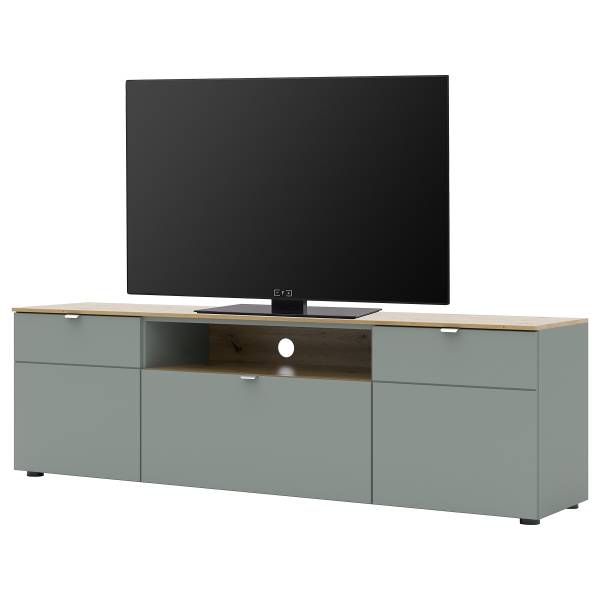 TV-Lowboard Borikov Mintgrau / Eiche Artisan Dekor