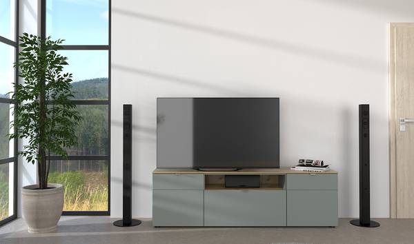 TV-Lowboard Borikov Mintgrau / Eiche Artisan Dekor