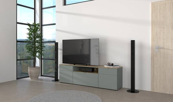 TV-Lowboard Borikov Mintgrau / Eiche Artisan Dekor
