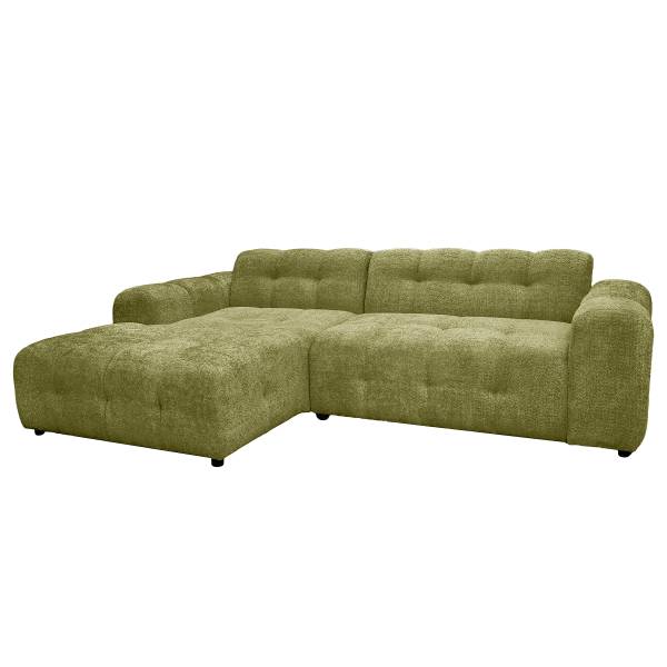 Divano con chaise longue ROYANA Tessuto Bouclé Coline: verde - Longchair preimpostata a sinistra