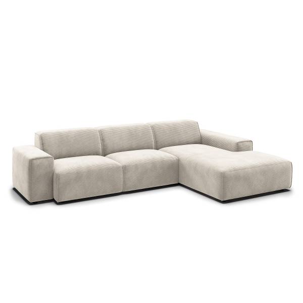 Canapé d'angle ELVION avec chaise longue Velours côtelé Catia: Gris clair - Méridienne courte à droite (vue de face)