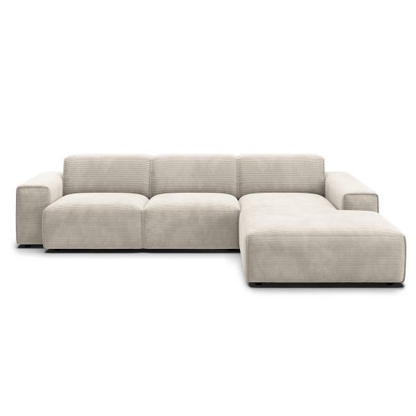 Canapé d'angle ELVION avec chaise longue Velours côtelé Catia: Gris clair - Méridienne courte à droite (vue de face)