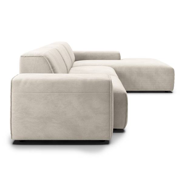 Canapé d'angle ELVION avec chaise longue Velours côtelé Catia: Gris clair - Méridienne courte à droite (vue de face)