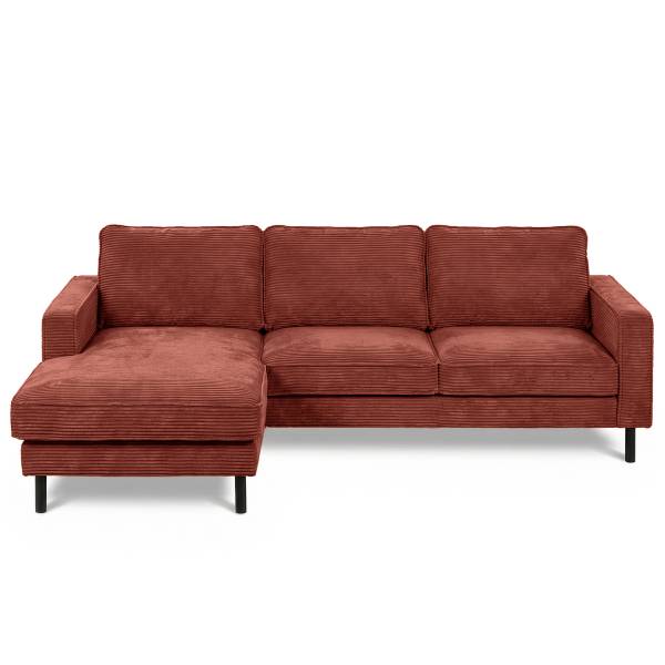 Ecksofa FOLO mit opt. Schlaffunktion Cordstoff Lola: Rotbraun - Longchair davorstehend links - Ohne Schlaffunktion