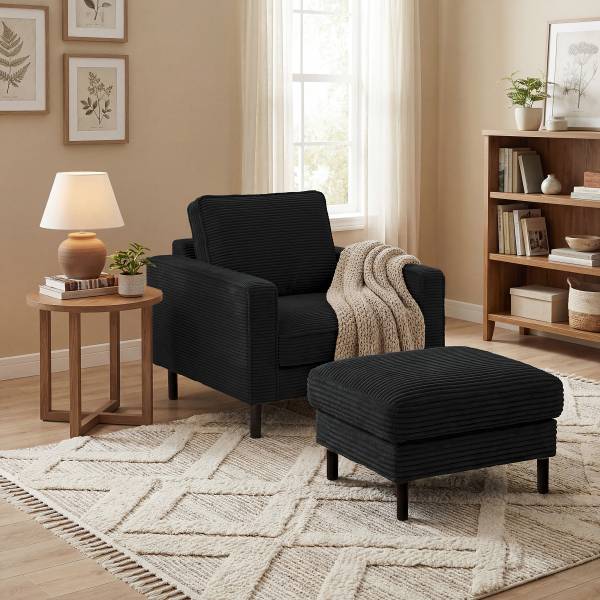 Polsterhocker FOLO Cordstoff Lola: Schwarz