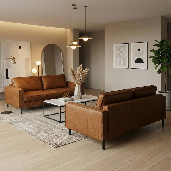 3-Sitzer Sofa FOLO Lederfaserstoff Dalia: Hellbraun
