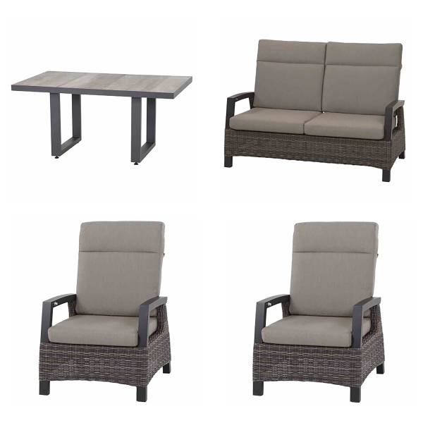 Loungemöbelset Corido Typ F 4-teilig Aluminium / Polyrattan - Grau