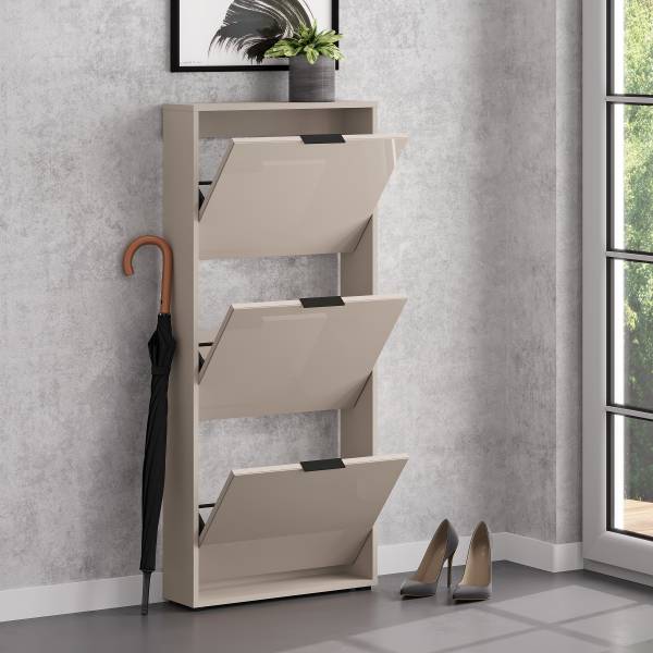 Scarpiera Torony - 60 cm Vetro - Cashmere - Altezza: 137 cm