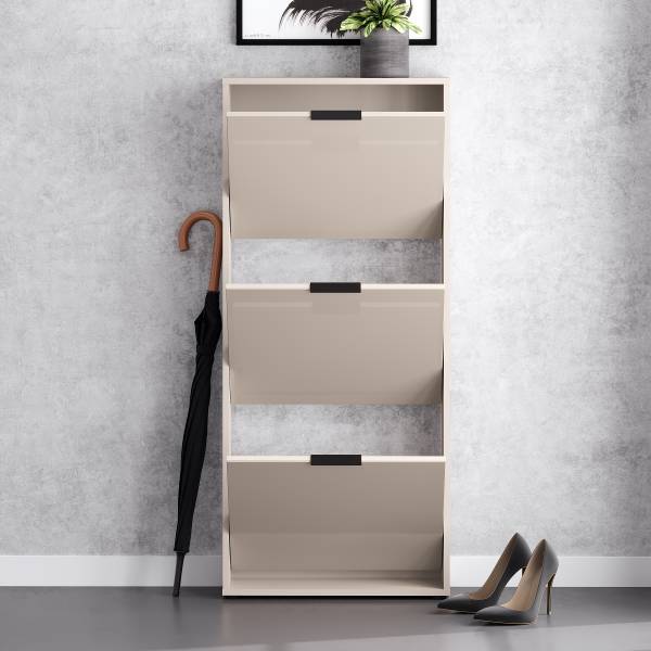 Scarpiera Torony - 60 cm Vetro - Cashmere - Altezza: 137 cm