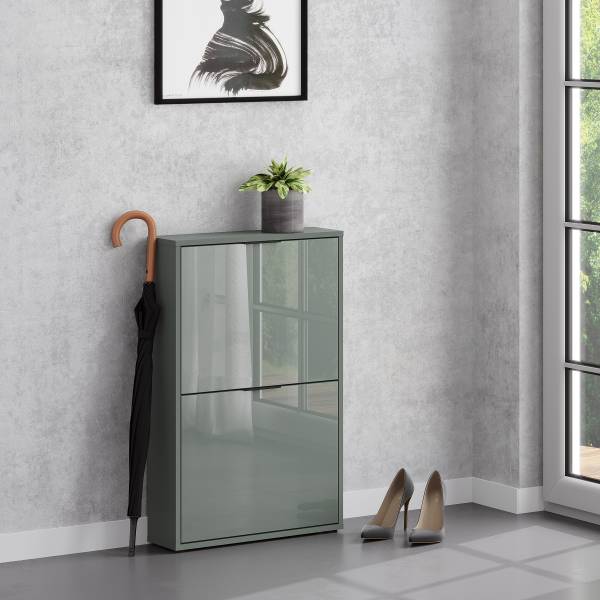 Meuble à chaussures Torony 60 cm Verre - Couleur sauge - Hauteur : 93 cm