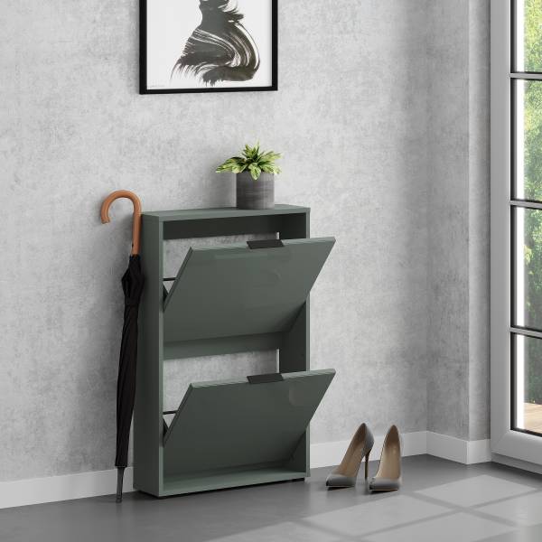 Meuble à chaussures Torony 60 cm Verre - Couleur sauge - Hauteur : 93 cm