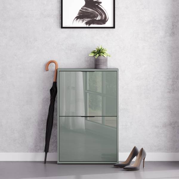 Meuble à chaussures Torony 60 cm Verre - Couleur sauge - Hauteur : 93 cm