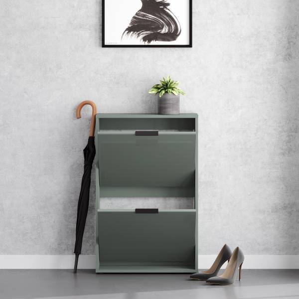 Meuble à chaussures Torony 60 cm Verre - Couleur sauge - Hauteur : 93 cm