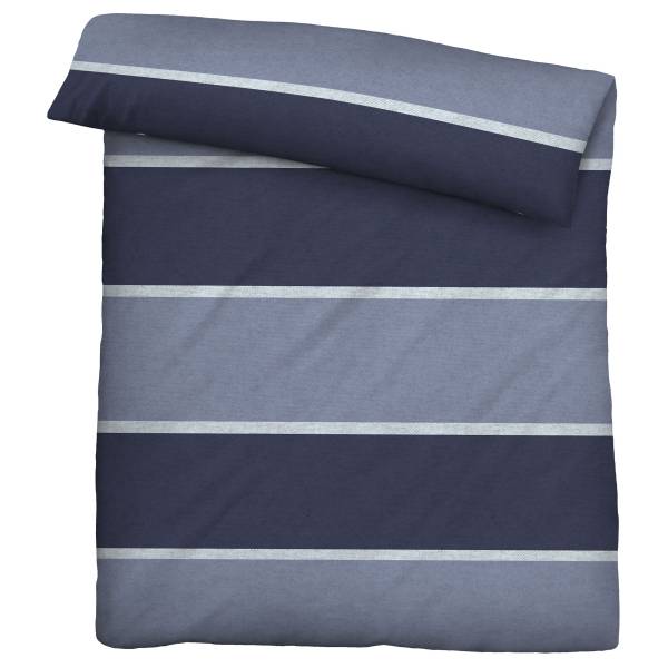 Flanell-Bettwäsche Blockstreifen Flanell - Marineblau - 135 x 200 cm + Kissen 80 x 80 cm