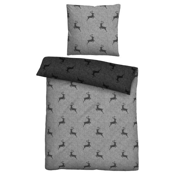 Mako-Satin-Bettwäsche Hirsch Mako-Satin - 135 x 200 cm + Kissen 80 x 80 cm