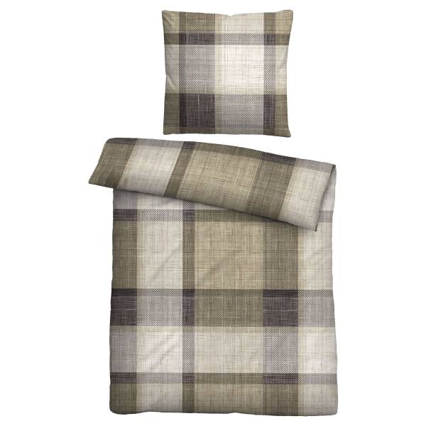 Bevertien beddengoed Ruit bevertien - taupe - 135 x 200 cm + kussen 80 x 80 cm