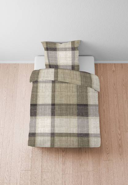 Bevertien beddengoed Ruit bevertien - taupe - 135 x 200 cm + kussen 80 x 80 cm