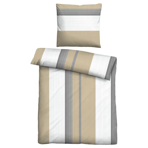 Housse de couette en flanelle à rayures Flanelle - 135 x 200 cm + oreiller 80 x 80 cm