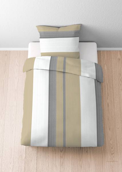 Housse de couette en flanelle à rayures Flanelle - 135 x 200 cm + oreiller 80 x 80 cm