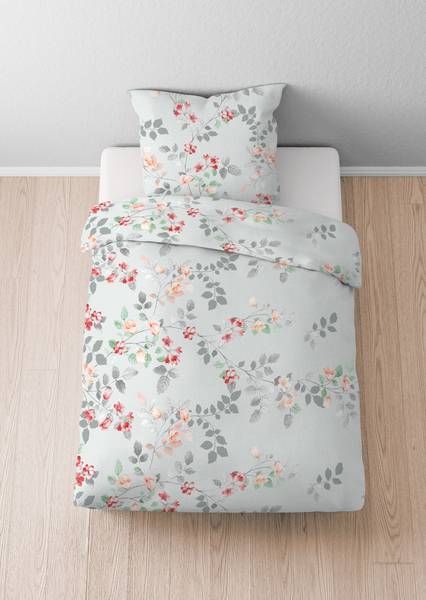 Biber-Bettwäsche Blumenranke Biber - 135 x 200 cm + Kissen 80 x 80 cm