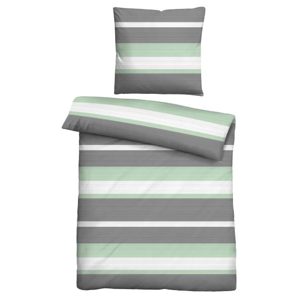 Housse de couette en flanelle à rayures Flanelle - Avocat - 135 x 200 cm + oreiller 80 x 80 cm
