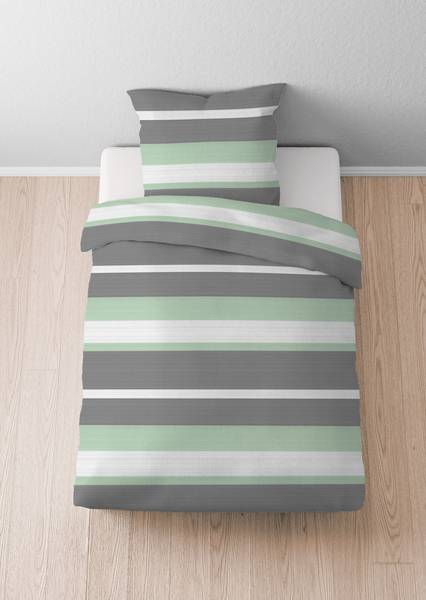 Housse de couette en flanelle à rayures Flanelle - Avocat - 135 x 200 cm + oreiller 80 x 80 cm