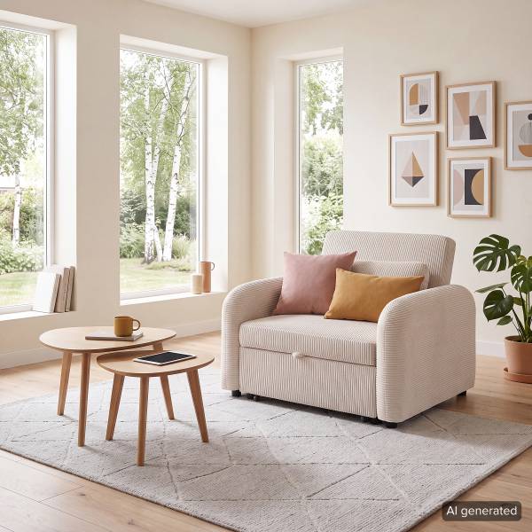 Schlafsessel SOLAY Cordstoff Lola: Altweiß