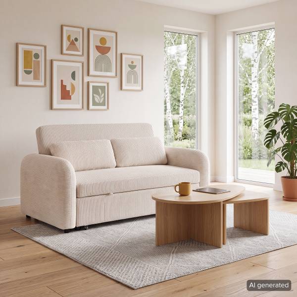 2-Sitzer Sofa SOLAY mit Schlaffunktion Cordstoff Lola: Altweiß