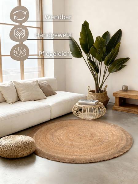Juteteppich Nuru rund Jute - Beige - Durchmesser: 200 cm