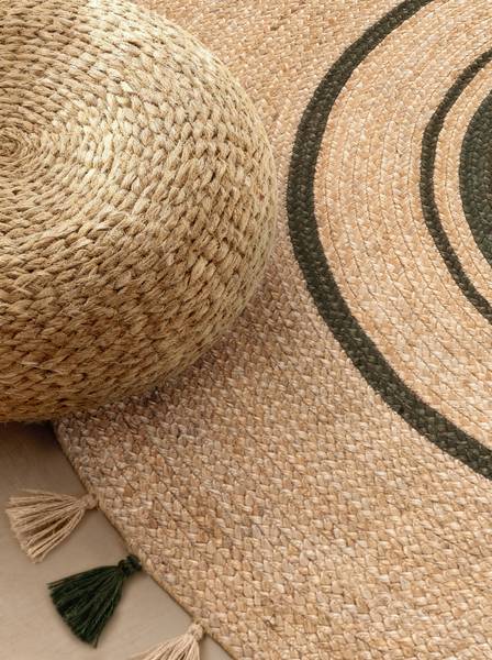 Juteteppich Basil rund Jute - Beige / Grün - Durchmesser: 150 cm