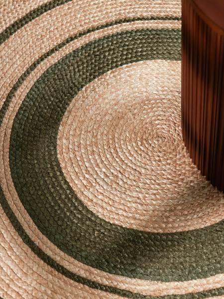 Juteteppich Basil rund Jute - Beige / Grün - Durchmesser: 150 cm