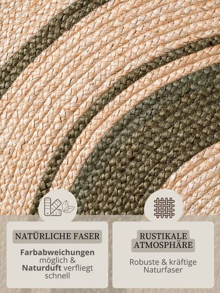 Juteteppich Basil rund Jute - Beige / Grün - Durchmesser: 150 cm